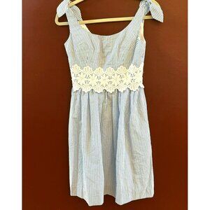 Lilly Pulitzer Blue Seersucker Tessa Dress Preppy  Lace Waist Coastal Beach NWT